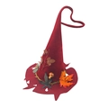 Handmade red felt witch hat with autumn leaves and mushroom for Halloween party decor - One Size / Burgundy