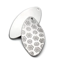 Set of stainless steel oval DIY pendants with polished mirror and floral embossed finish - Stainless Floral Embossed Pendant 17mmx37mm