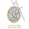 Saint Michael Archangel shield pendant necklace with dual-tone sword charm and chain - Shield
