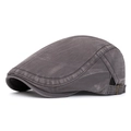 Dark grey vintage washed cotton flat cap with adjustable bronze metal buckle - Adjustable / Gray