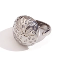 Minimalistischer silberner offener Ring mit Hammerschlag-Textur und Lava-Finish-Design - Gehämmerte Textur Offener Tropfenring (Silberton)