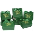 Green wedding favor boxes with elegant gold 'Thank you' text and matching ribbons - Green Bag Green Ribbon / 11.5*4.5*10