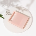 Pink PE film suspension jewelry display box for rings and pins on a white tray - Pvc Powder Sleeve (with Inner Box); 7*7*2