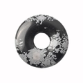 Polished black snowflake obsidian donut pendant with natural white mineral patterns - Snowflake Obsidian