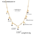 Detalle de cadena de acero dorado con circonitas y colgantes de pájaros en piedra natural - Collar de pájaro de lapislázuli natural (P2019) - Dorado