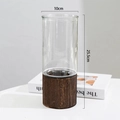 Minimalist clear glass cylinder vase with a dark wood base for home decoration - Smooth Transparent With Wood Base