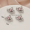 Silver heart pendant with pink zircon gemstone, 21mm x 16mm DIY jewelry charms - 762# Silver - Pink Zirconia
