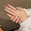 Uñas postizas rosa nude con mariposas 3D y pedrería para manicura de novia - Extra Pequeño (XS)