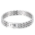 Classic silver stainless steel watch band style bracelet with three-row link design - Steel