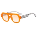 Retro square sunglasses with orange striped double bridge frame and translucent grey temples - Orange Frame Gradient Orange Lens