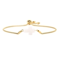Detail of gold box chain bracelet with white cross charm and adjustable slider clasp - White Stone