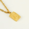 18K gold plated stainless steel square pendant necklace featuring letter L engraving - Letter L