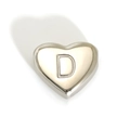 Silver stainless steel heart bead featuring an embossed letter D for DIY jewelry making - Letter D Style (SP143S-D)