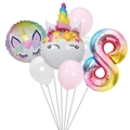 Close-up of unicorn party balloon set with rainbow gradient number 8 and foil balloons - Birthday Unicorn Set Number 8
