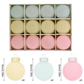 Set di 12 palline di Natale floccate blu, gialle e rosa, diametro 6cm con finitura opaca - Set da 12/6cm / Blu Giallo Rosa
