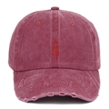 Distressed burgundy washed cotton baseball cap with red Q letter and heart embroidery - Adjustable / Washed Burgundy Queen