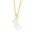 Detail view of a golden link necklace with a white bear pendant in glossy finish - White