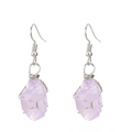 Detail of silver wire-wrapped purple raw amethyst crystal drops with natural stone texture - Silver + Light Amethyst