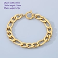 Bracciale a catena figaro cubana dorata da 9mm in acciaio inox con moschettone - Stile Catena Figaro Dorata (KB188532-Z)