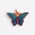 Rose gold butterfly pendant with turquoise, blue, and magenta zircon micro-inlay - Ladybug White Gold Plated 1PC L351402-Rose Gol