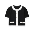 Cardigan in maglia a maniche corte bianco e nero con bottoni dorati in rilievo - XS / Tops