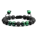 Adjustable 8mm green tiger eye and black volcanic lava stone beaded yoga bracelet - Lava Rock and Green Tiger's Eye Bracelet