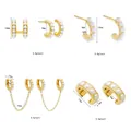 Size chart for 18K gold zircon earrings showing dimensions and weights of four styles - Set of 4 Styles Pearl Earrings (JQH0031-0034)