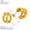 Technical drawing of 18k gold plated double C-shaped stainless steel earrings with dimensions - Triple Ring Design Style (SE501G)