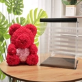 Red and pink rose flower teddy bear in a transparent plastic gift box for Valentines - Flower Bear+40CM Gift Box+Light / Red with Pink Heart