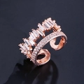 Double-layered rose gold crossover ring with rectangular and round pavé zircons - Double Row Baguette Zirconia / Rose Gold