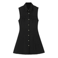 Women's black sleeveless crepe mini dress with golden buttons and utility pockets - XS / Black