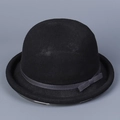 Detail of knitted dome hat with grey striped ribbon and bow, showing woven texture - M(56-58cm) / Black