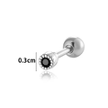 Silver barbell stud earring with a 3mm black stone inlay and screw ball back - Round Black Gemstone Style (AMY3-2#)
