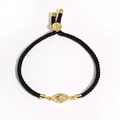 Adjustable black cord bracelet with gold evil eye charm featuring cubic zirconia stones - Gold Evil Eye Pendant (Style 9)