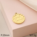 Golden 20mm stainless steel round coin pendant with engraved angel and cloud wings - Angel on Clouds (KLJ5941-Z)