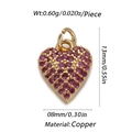Macro shot of 8mm magenta zircon heart pendant with dimensions and weight labels - Cx155-04 / 18K Gold