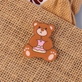Cute brown cartoon bear with birthday cake acrylic brooch pinned on a jute fabric bag - Birthday Bear