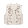 Gilet brodé vintage blanc cassé en daim avec motifs floraux sur un fond blanc neutre - XS / Blanc