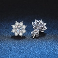 Elegantes pendientes de girasol en plata de ley 925 con piedras de moissanita brillante - Plata 925 / 5mm+5mm Piedra de alto carbono
