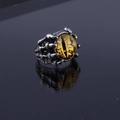 Punk Drachenkralle Ring mit gelbem Teufelsauge Edelstein in antikem Silber-Finish - Gelbes Auge Adlerkralle Ring / Gelb