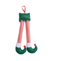 Christmas elf legs ornament with red white striped patterns and green velvet shoes - Green Stripes