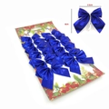 Set of 12 navy blue metallic Christmas bows on a decorative card, size 5.5x6cm - Card Packaged Set / Set of 12 / Sapphire Blue
