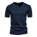 Detail of navy blue knit fabric and three-button neckline on a slim fit Henley shirt - 3XL / Navy Blue