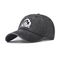 Detailed embroidery of a peeking cat on a washed charcoal cotton vintage baseball cap - Black (Cat Embroidery)