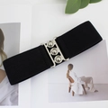 Women's 5cm black elastic waist belt with silver triple-sphere buckle for dresses - 75cm / Black