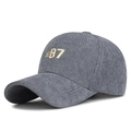 Dunkelgraue Cord-Baseballkappe mit goldener 87-Stickerei und gebogenem Schirm - Verstellbar / Grau