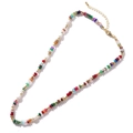 Colorful handmade beaded necklace featuring natural stones and white pearls with gold clasp - Multicolor Beads with Pearl Style (B-N24050201A)