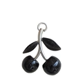 Sparkling black cherry bag charm keychain with silver leaves on white background - Black Cherry Blossoms Of Varying Sizes With Matte Silver Clasp.