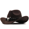 Vintage dark brown western cowboy hat with ethnic woven band and silver bull head ornament - Coffee