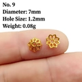 Detail of 7mm hollow flower bead cap in gold finish for DIY jewelry making - No.9 (Dia 7mm/Hole 1.2mm)